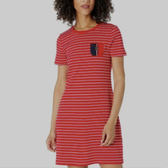 Tommy Hilfiger Red & White Striped Logo T-Shirt Dress - Picture 1 of 5